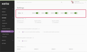 Courses & Diplomas settings page. Grades status bar is highlighted. In the status bar are 5 toggles turned on. Each toggle is for a grade from 8th to 12th